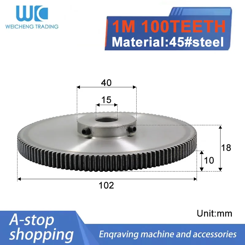 1M100T Hole 8-10-12-14-15mm Spur Gear Pinion 1M 100Teeth Mod1 Width 10mm Bore Right Teeth 45# Steel Major Gear