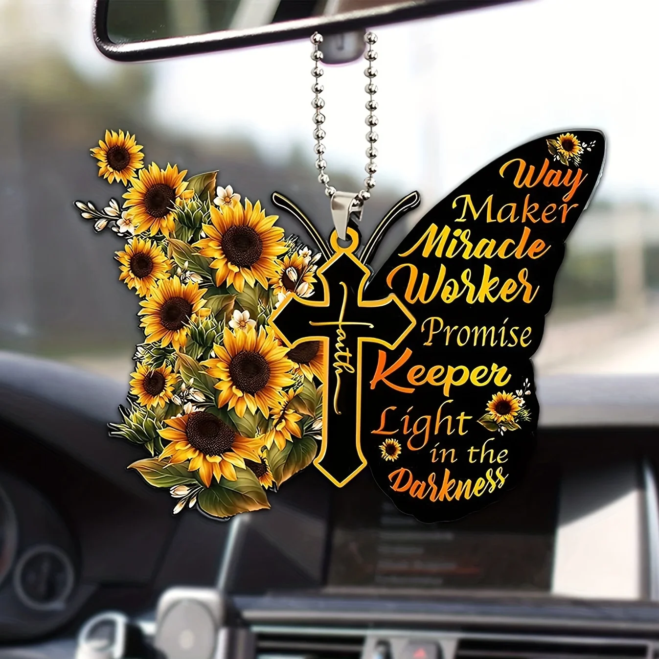 Butterfly Sunflower Cross Home Decoration Door Sign - Perfect for Holiday Decor, Gifts, and Car Rearview Mirrors!