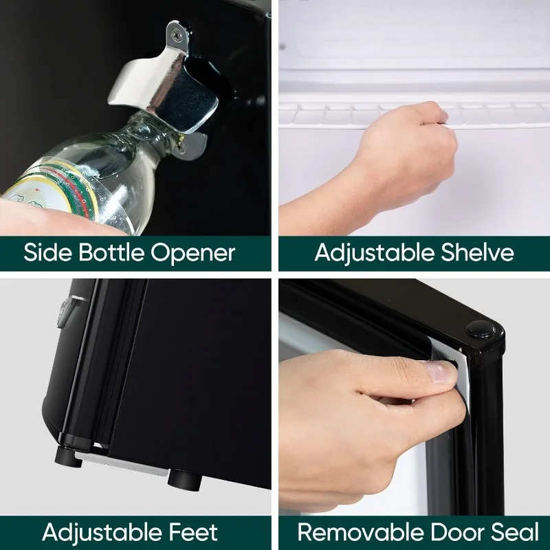 Mini frigorifero retrò Upstreman da 1,7 piedi, termostato regolabile, apribottiglie laterale, manico in metallo, frigorifero compatto -FR17 PRO