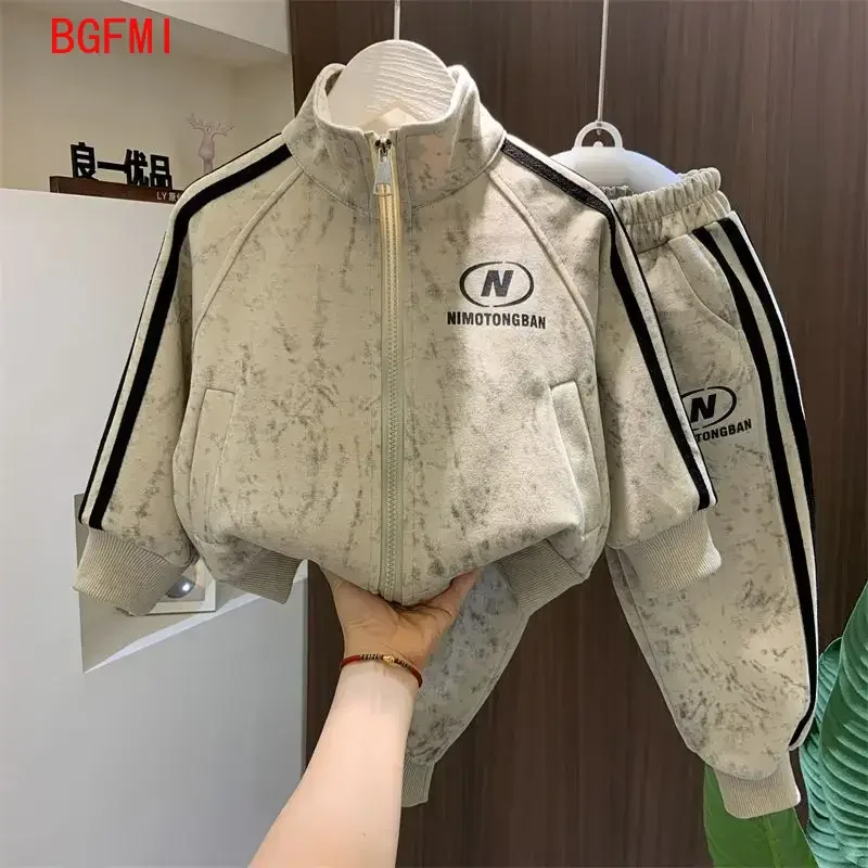 Children's Thick Clothing Boys Casual Set 2026 New Boys Long Sleeved Zipper Spring Autumn Cotton Kid Boy 2pcs Set Kids Outfits