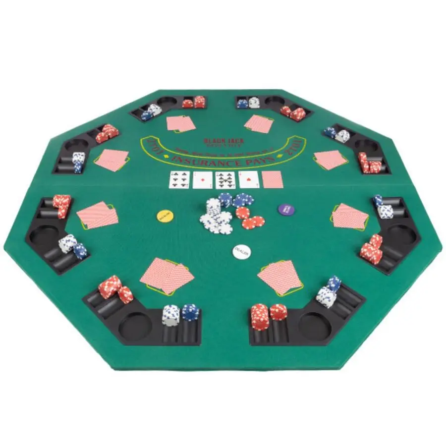 

Table Top with Carry Case 48inch Foldable Card Mat for Texas Holdem, Blackjack, and More Seats up to 8 Players by Green