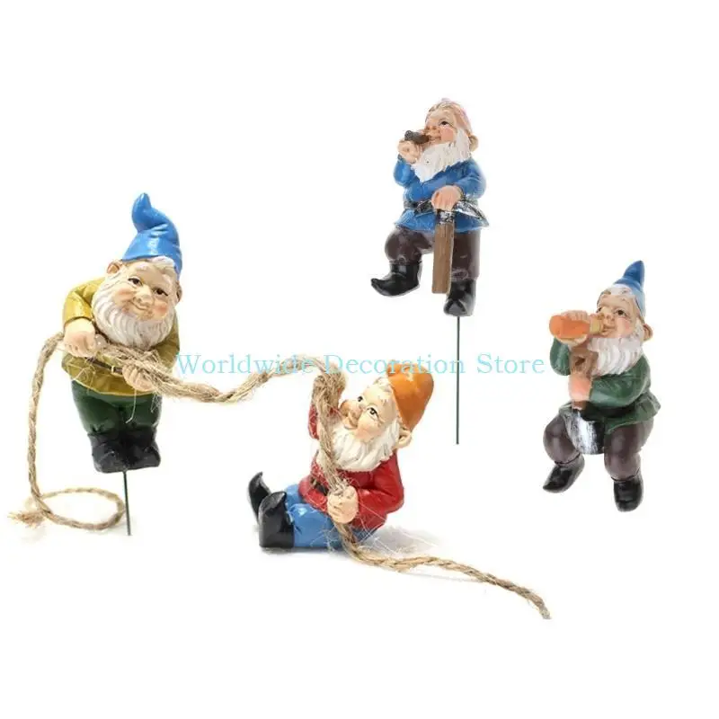 Q39B 4Pcs Dwarf Resin Figurines Tree Elf DIY Fairy Garden Material Kits Yard Lawn Pond Bonsai Moss Landscape Layout Decors
