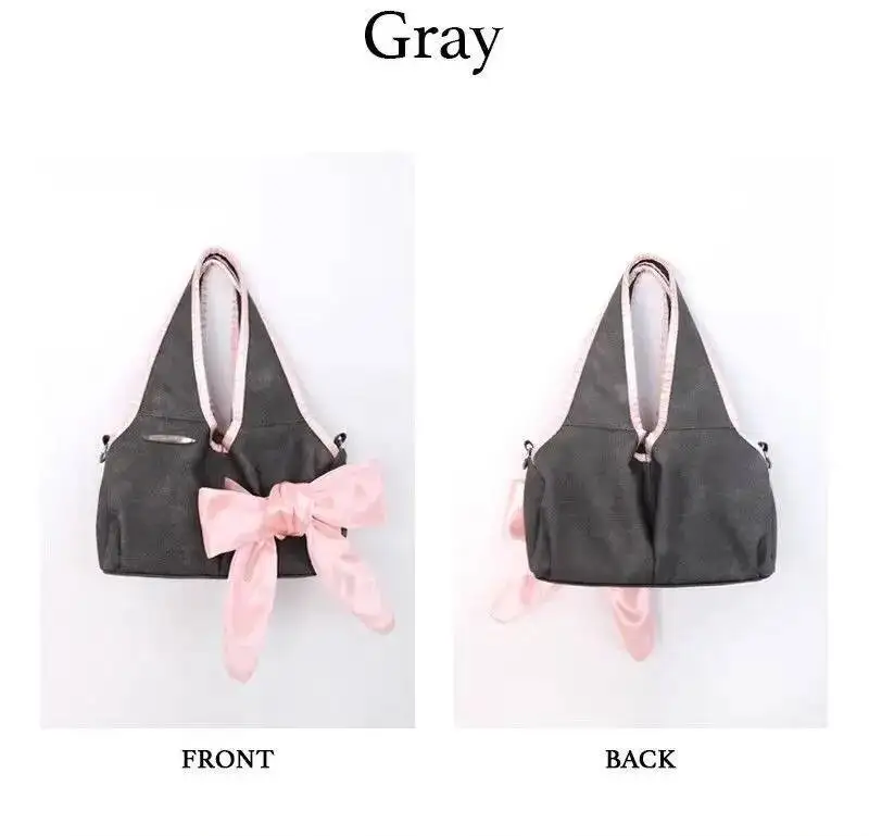 Bloom Haruku Bow Y2k Handbag Women Vintage Zipper Casual Crossbody Bags Purse Ladies Retro Handle Pink Messenger Bag Chic