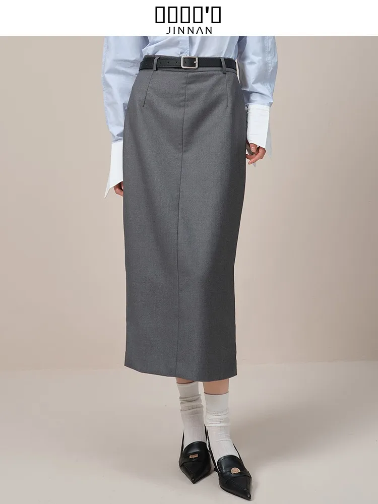 

JINNAN Retro High Waist Split Suit Skirt Women's A-Line Midi Skirt Slimming Polyester Wool Blend Commute Sle Long Skirt