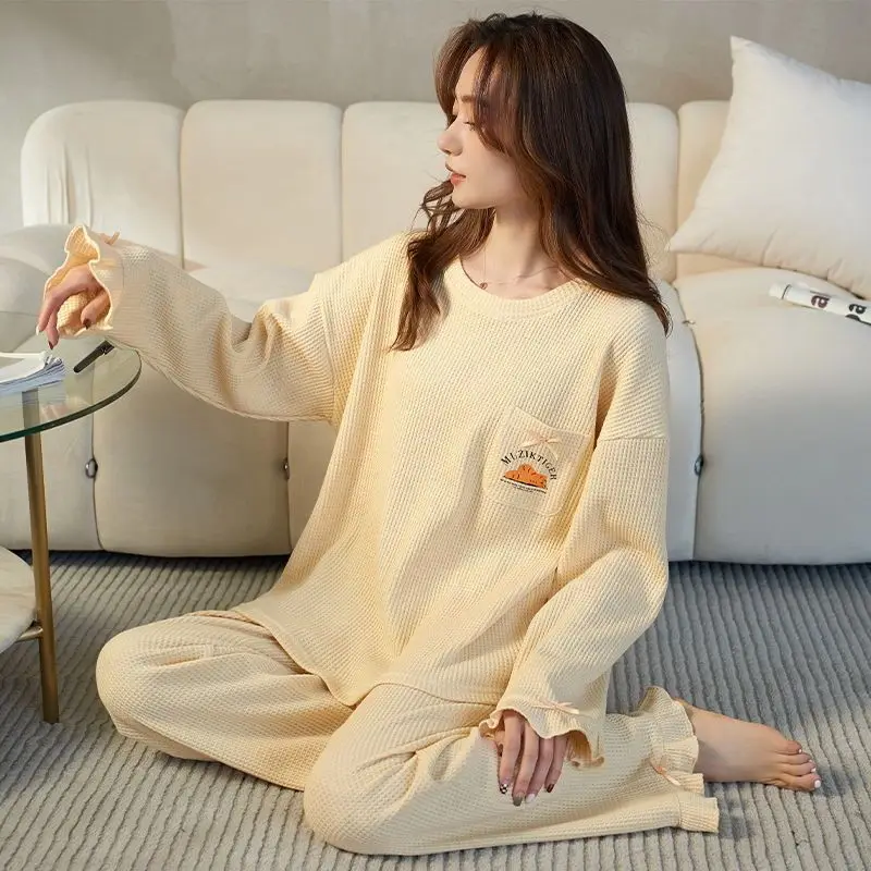 2023 New Pajamas Women's Spring Autumn Long Sleeve Loungewear Student Dormitory Can Wear Homewear Sets Cotton Loose Nightwear