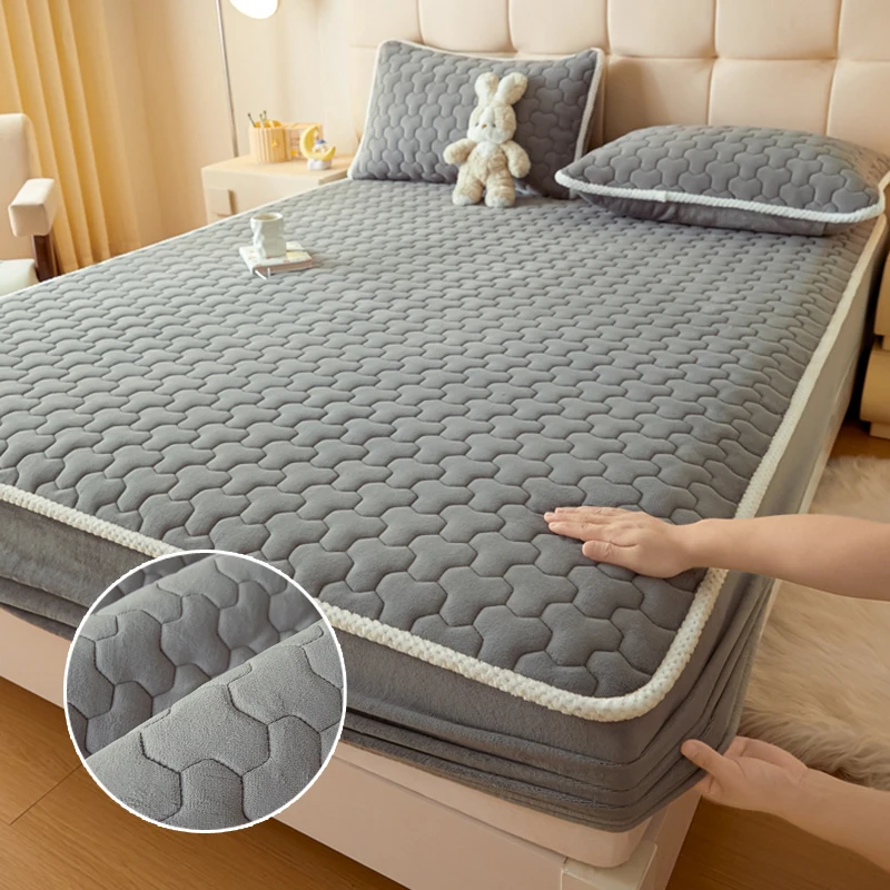 

Milk Velvet Padded Cotton Mattress Topper Soft Elastic Bedspread Mattress Cover Bed Protector Fitted Sheet For Bed Home