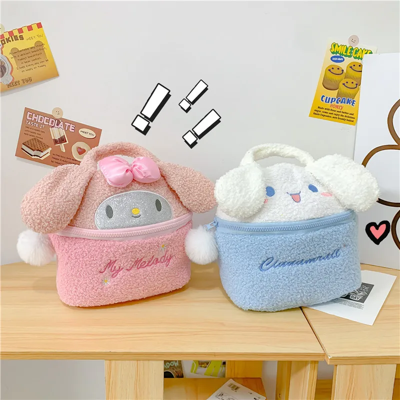 Cute Plush Makeup Pouch Women\'s Kawaii Kuromi Hello Kitty Large Capacity Portable Cosmetic Bag Travel Toiletries Storage Bag