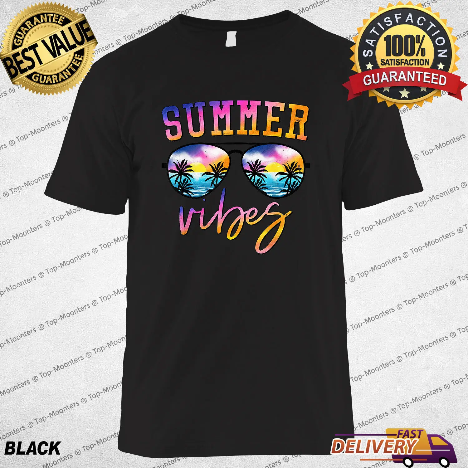 Summer Vibes Sunglasses With Palm Tree Funny Beach Life T-Shirt for Mens Womens