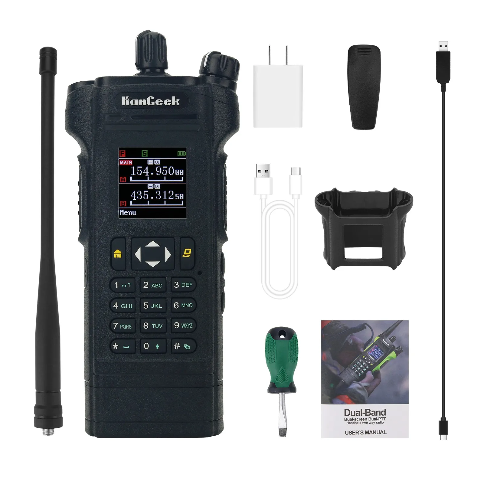 HAMGEEK APX-8000 12W VHF UHF Transceiver Walkie Talkie Dual Band SDR ra dio Receiver (Black) Duplex Mode + Programming Cable