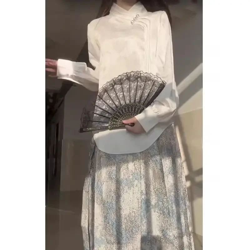 Ropa Hanfu mejorada tradicional china para mujer, Top diario, falda con cara de caballo, gama alta, elegante, conjunto de dos piezas