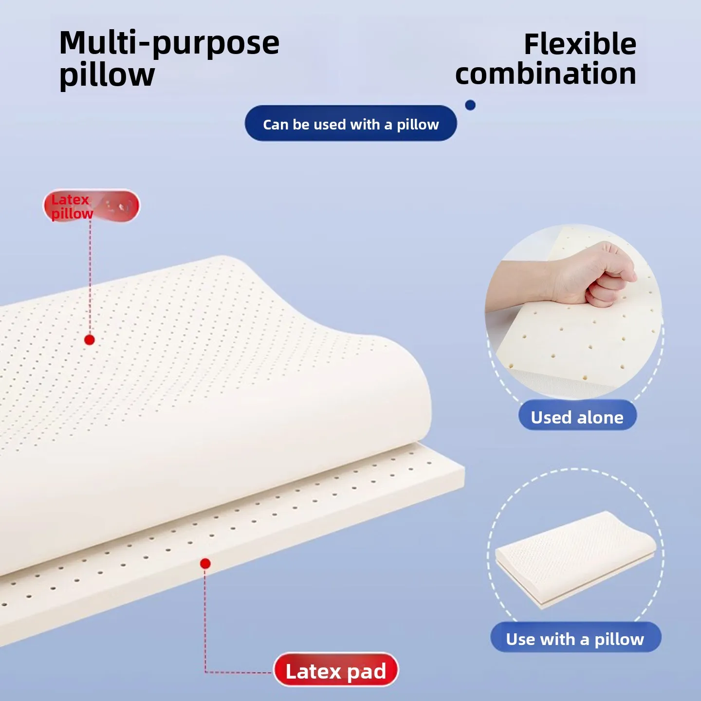 Thickened Latex Pillow Adjustable Height Rubber Silicon Nap Pillow 2cm 3cm Core Low Pillow Rectangular Shape Adult Use