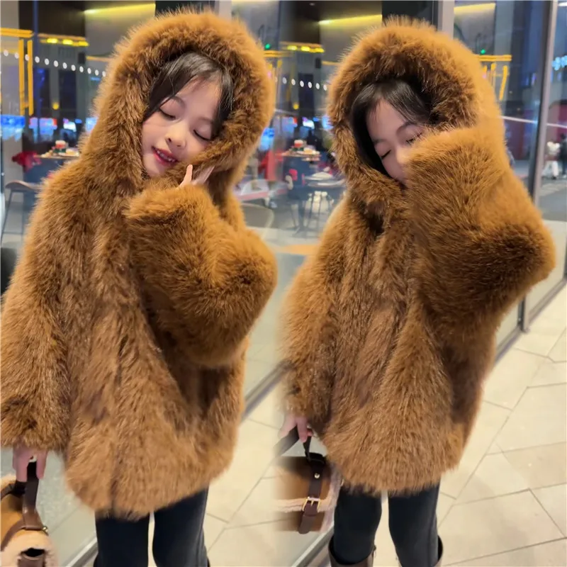 

Пальто в стиле Майяра, пальто из искусственного меха, осень-зима, хлопок с капюшоном, модное детское однотонное, мягкое, повседневное, удобное