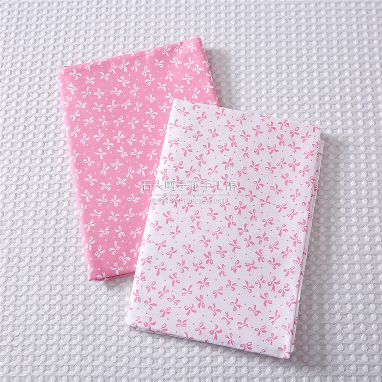 160x50cm Pink Green Blue Small Bow Twill Cotton Fabric, Making Bed Sheet Quilt Cover Clothes Curtain Tablecloth Handmade Cloth