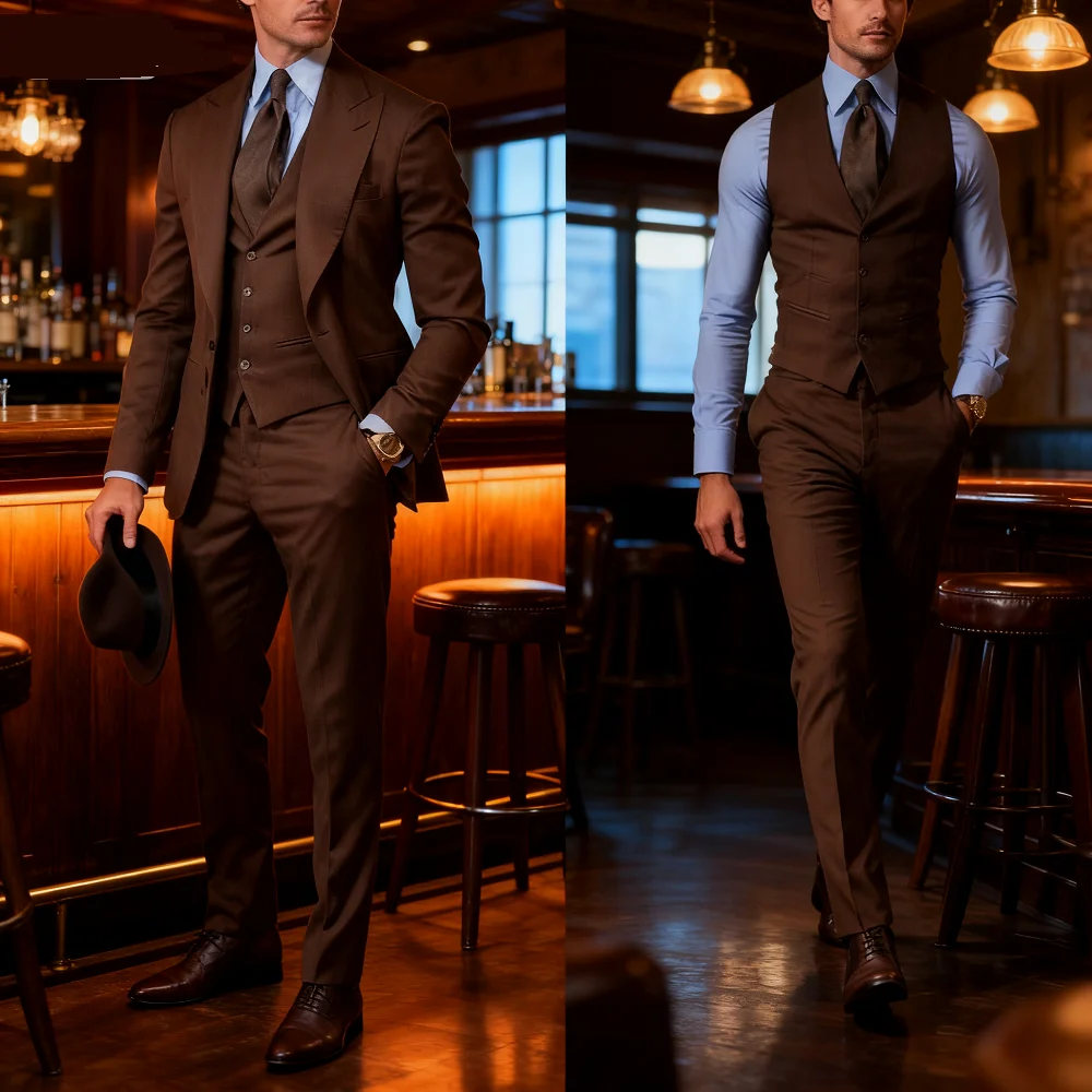 

3PCS Men's Formal Tuxedo Set with Peaked Lapel Blazer Vest Pants - Fashion Business Suits for Wedding Party Groom