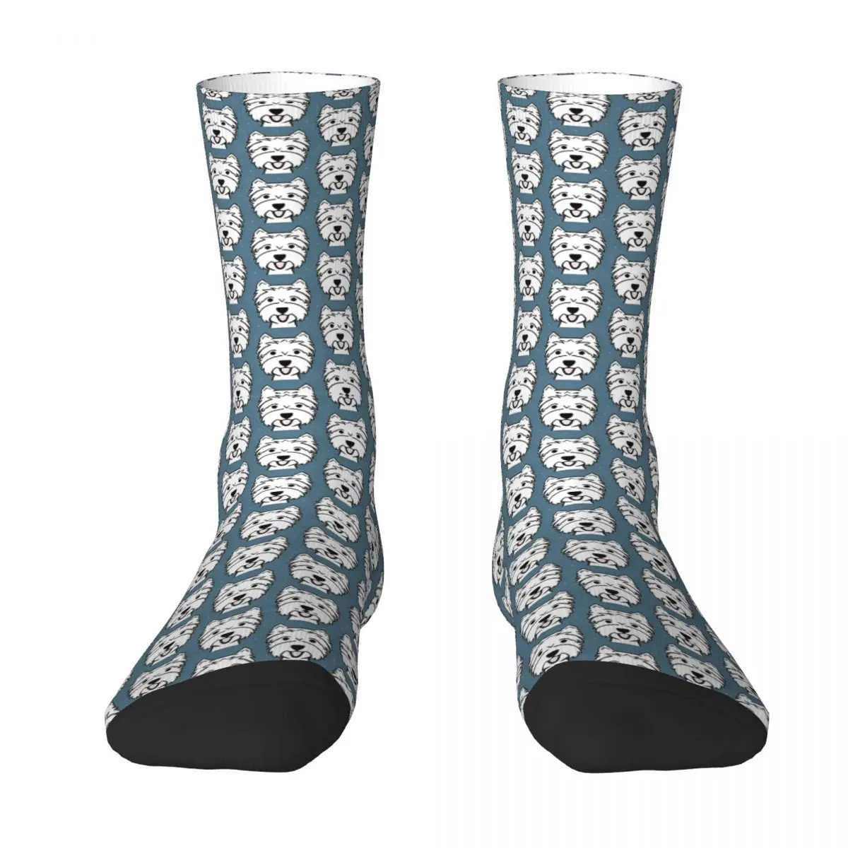 West Highland Terrier Westie Dogs Blue Socks Harajuku Stockings Autumn Anti Bacterial Men's Socks Soft Printed Skateboard Socks