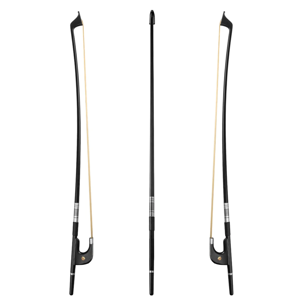 LOOK Upright Double Bass Bow Carbon Fiber German Bow Natural White Horsehair Bow Hair Durable Well Balanced 4/4-1/8 Size