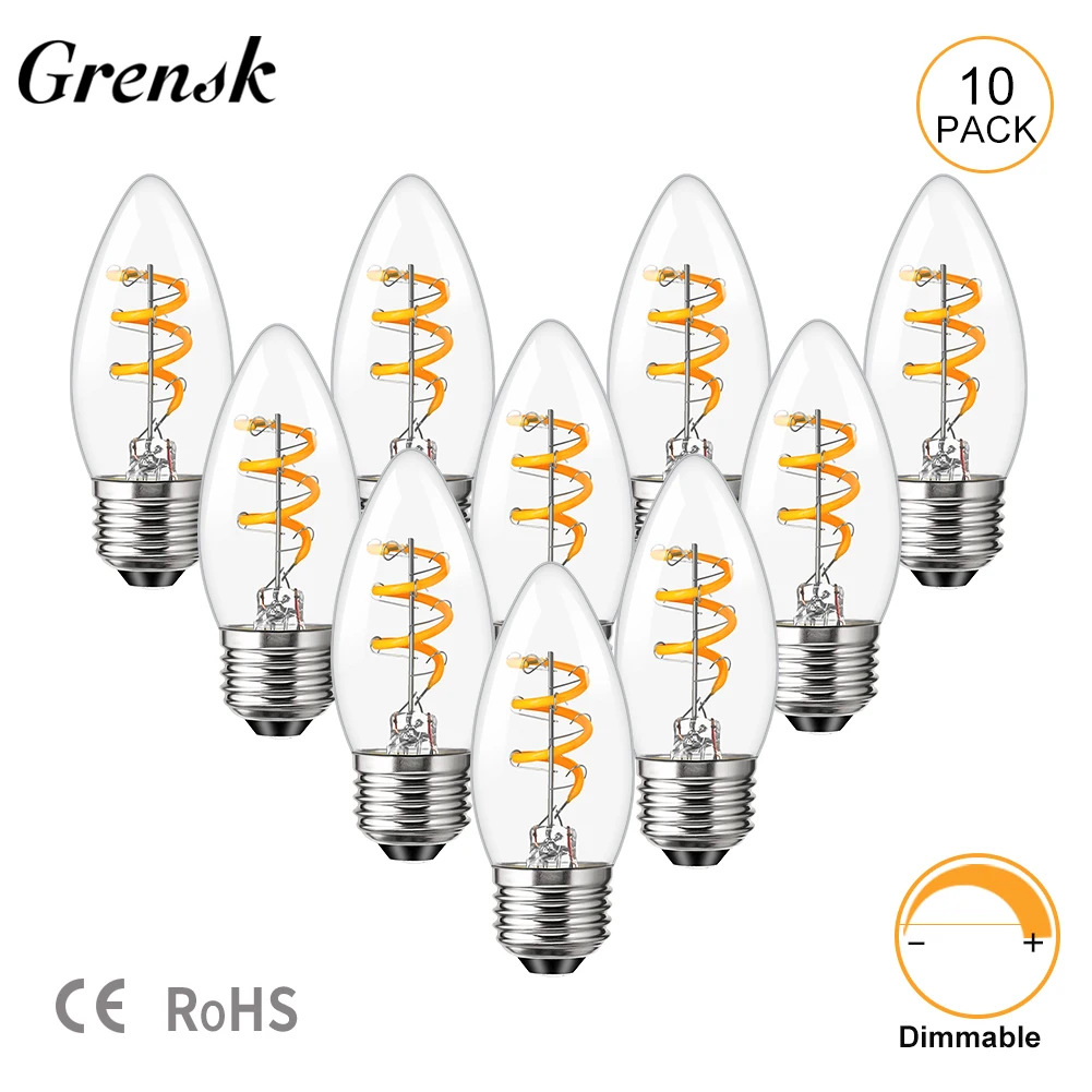 

C35 Candle Led Bulb E26 E27 3W Dimmable Spiral Led Filament Bulb 110v 220v 2200K Candelabra Flexible Lamp For Chandelier Pendant