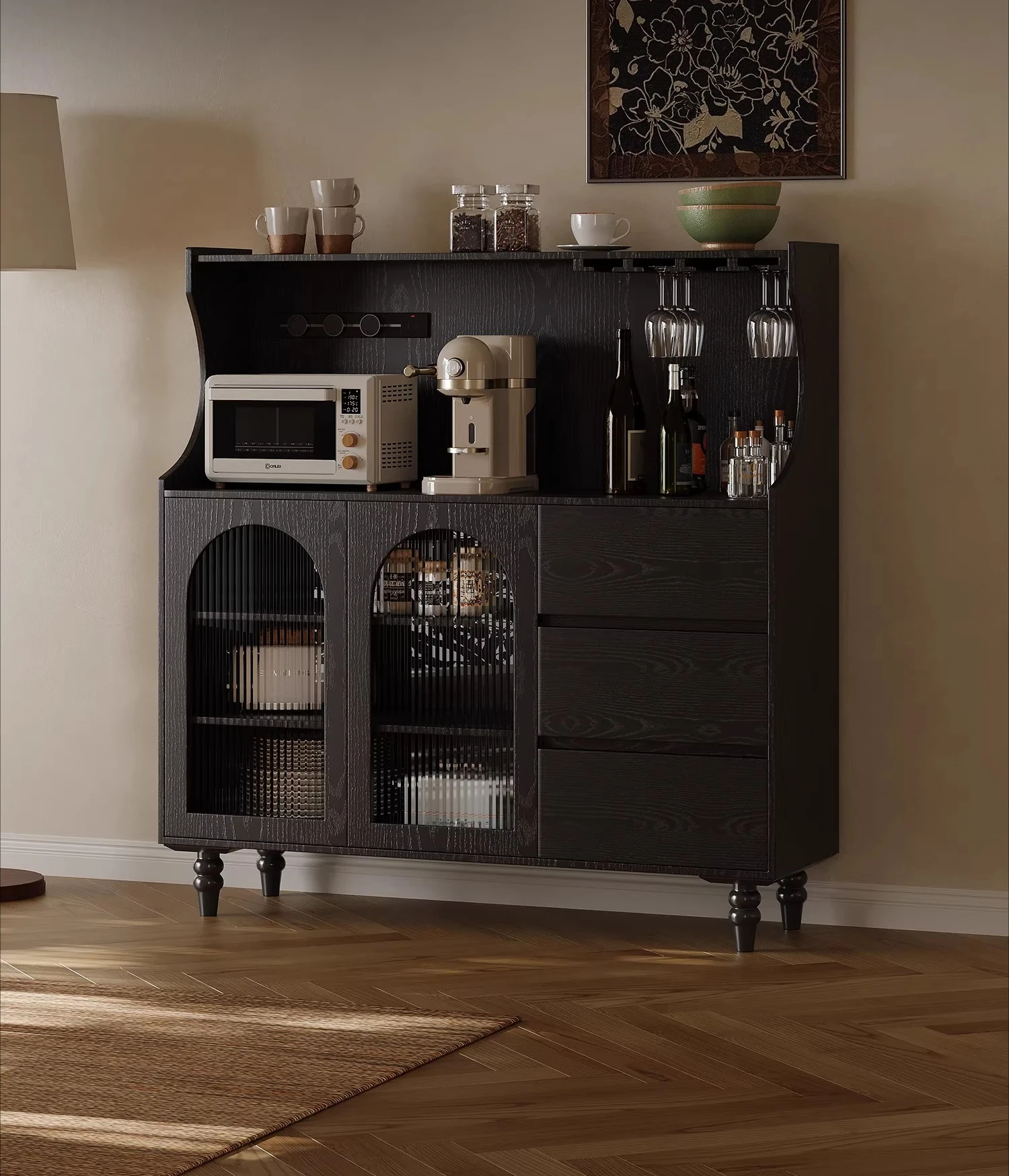 

Retro style solid wood dining side cabinet against the wall bucket cabinet glass storage coffee cabinet wine cabine