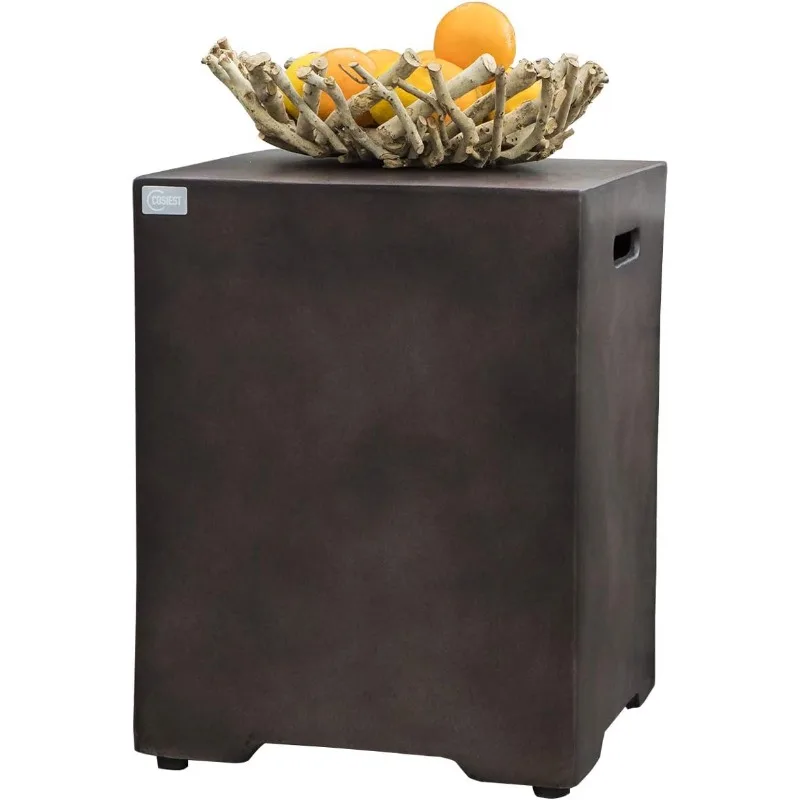 

Outdoor Hideaway Tank Table for Gas Fire Pits, Hides Standard 20lb 16-inch Propane Tank Cover, Concrete Bronze Finish, S