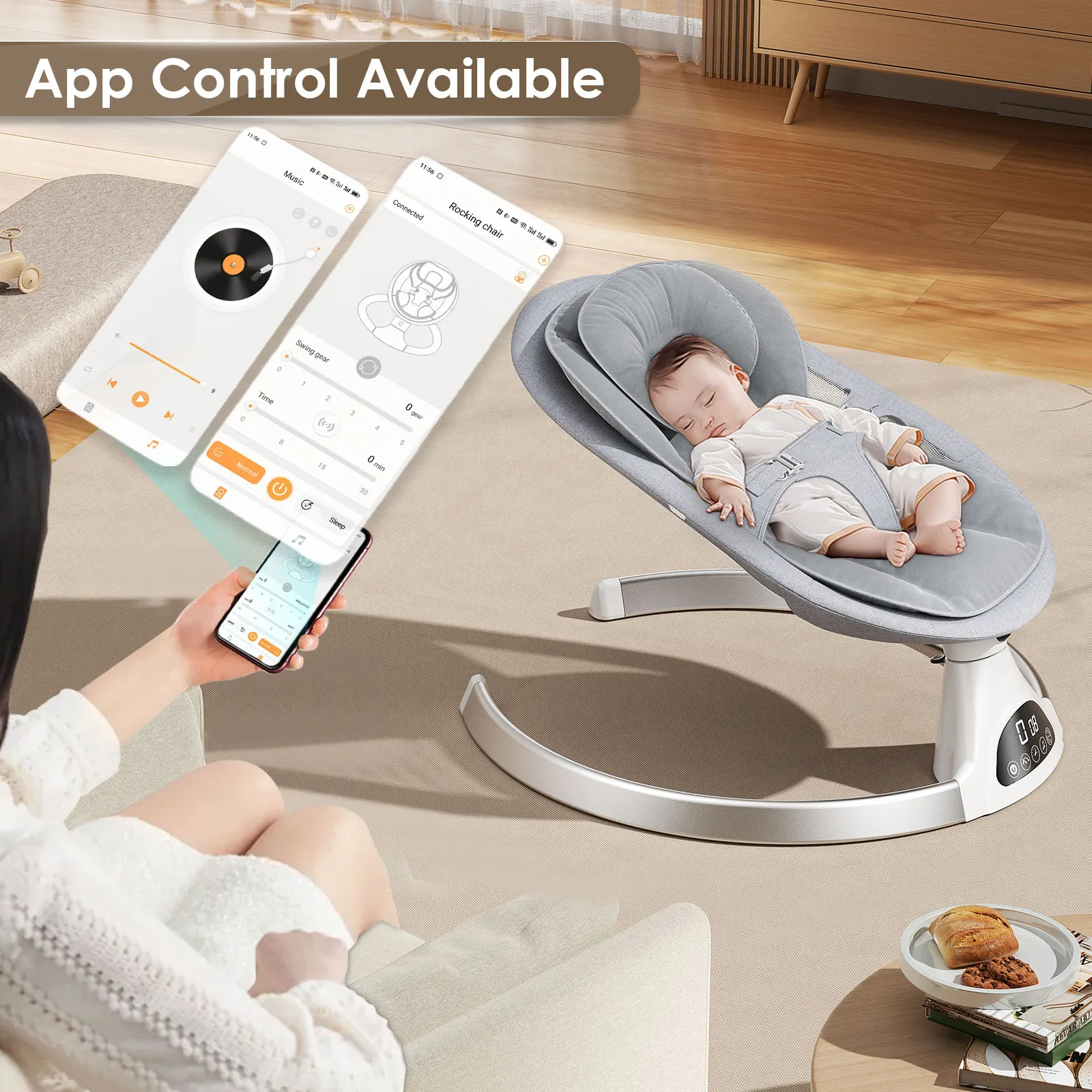 Mecedora eléctrica de lujo para cama de bebé, columpio reclinable, silla de columpio automática para bebé, cinturón de seguridad de cinco puntos con