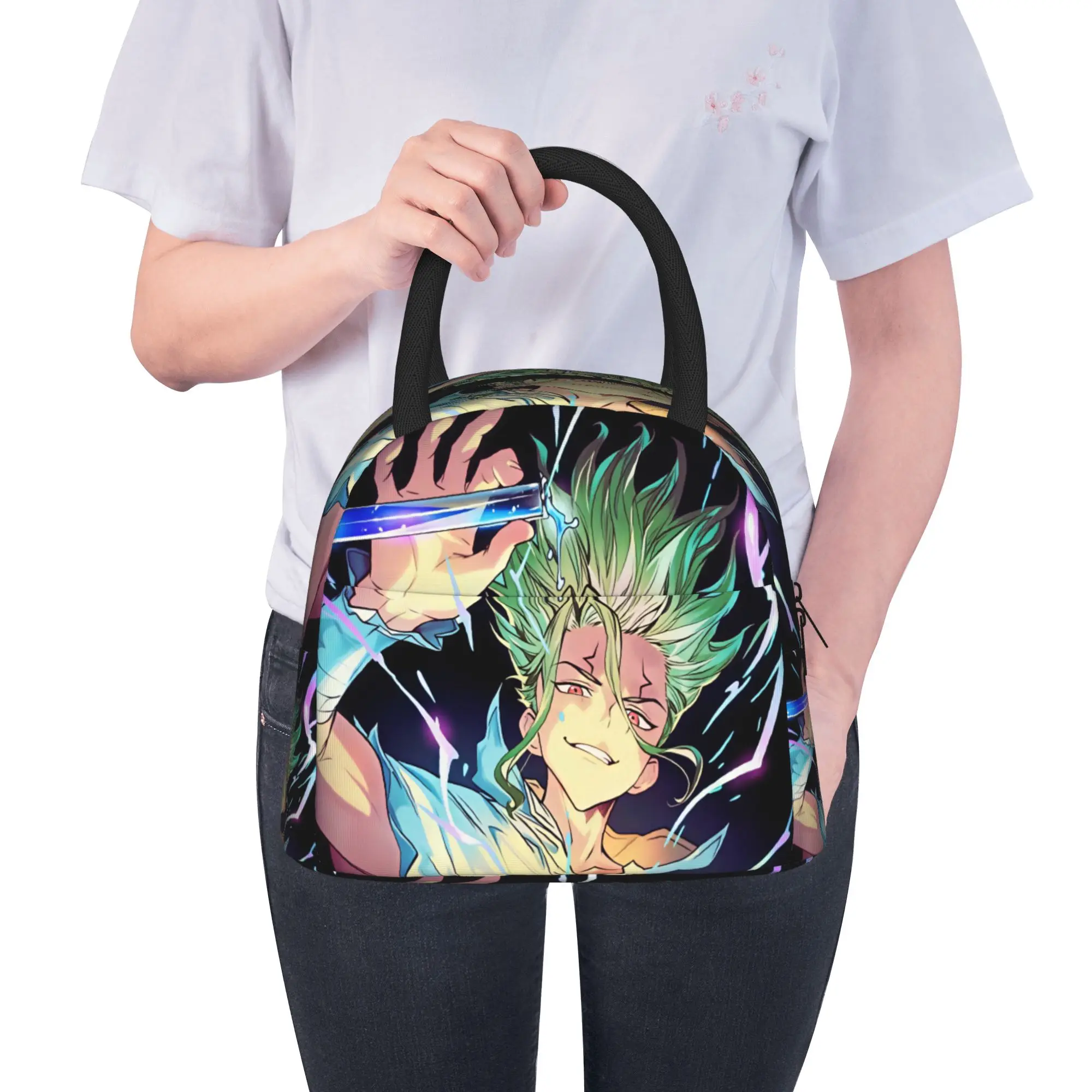 Senku Ishigami  Lunch Bag  Fashion Lunch Box For Women Outdoor Picnic Portable Cooler Bag Waterproof Print Thermal Tote Handbags - view 6