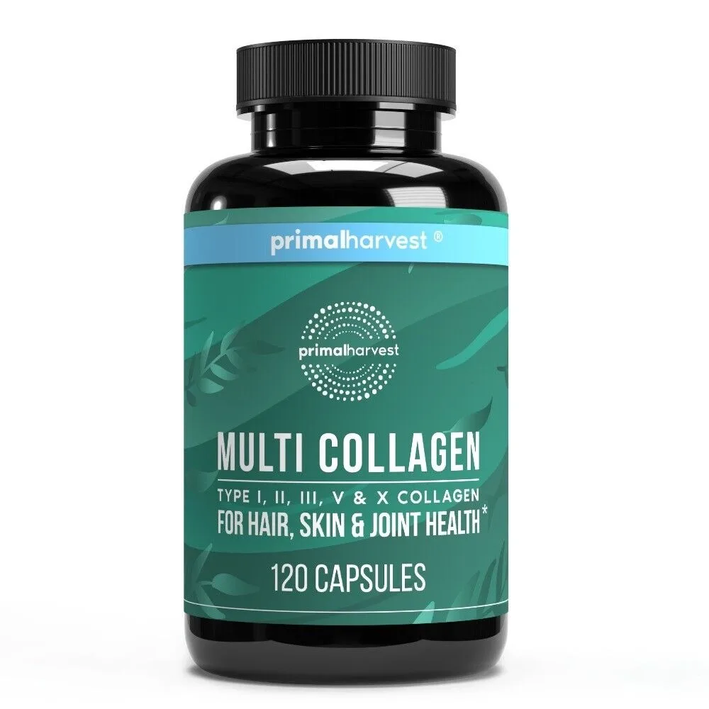 

Multi Collagen Pills for Women and Men - Type I, II, III, V, X - 120 Capsules W/Vitamin C for Hair, Skin, Nails