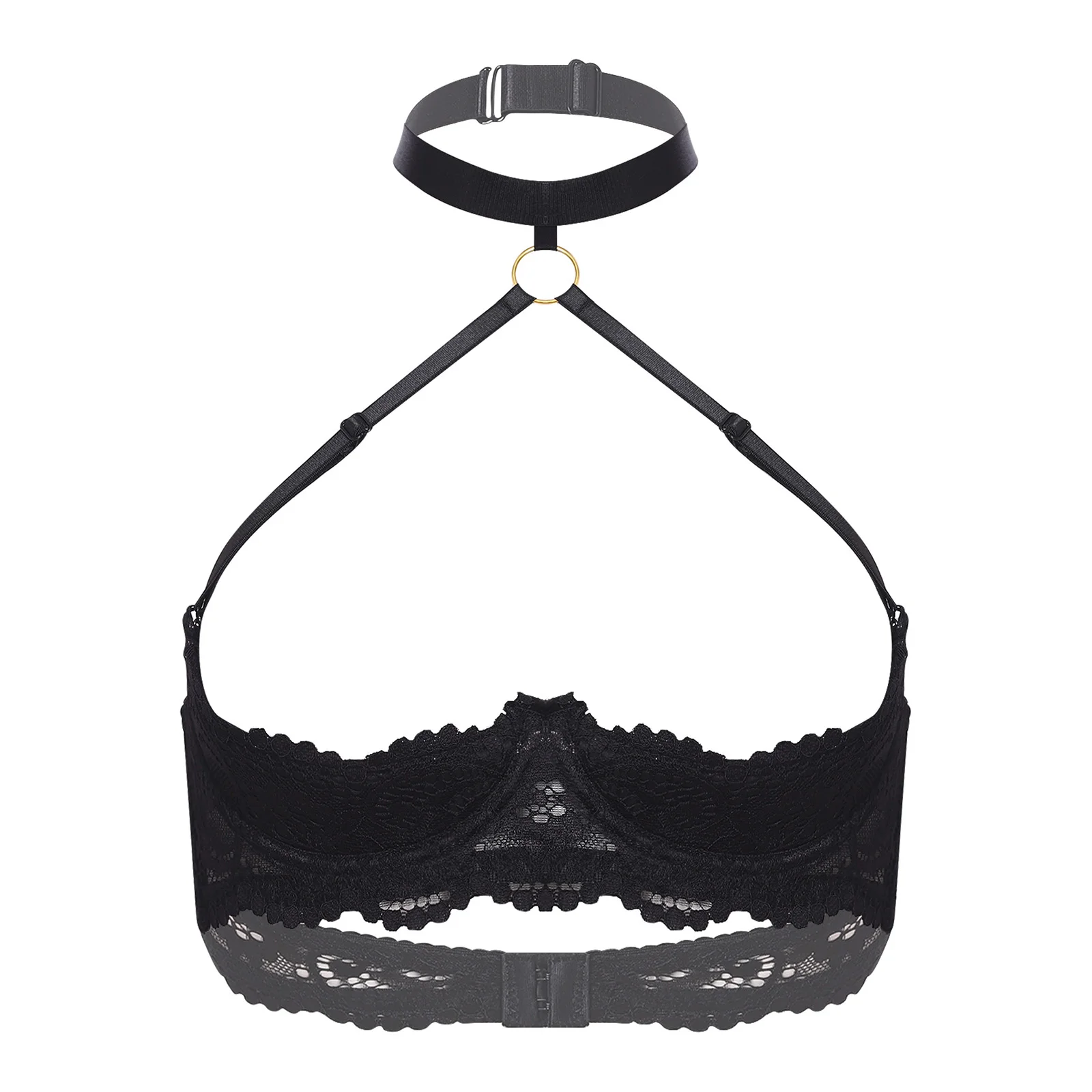 

Womens Tempting Lingerie Bra Top 1/4 Cup with Push-up Underwire Sheer Floral Lace Halter Bra/Bustier for Nightclub Couple Games