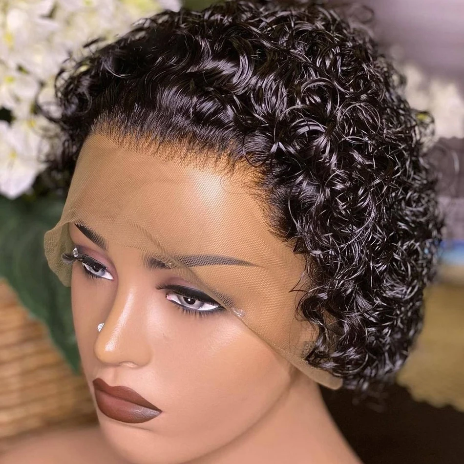 

200% Destiny Deep Curly 13*1 Lace Front Wigs for Women Short Pixie Cut Wig Peruvian Water Wave Human Hair Wigs For Black Women