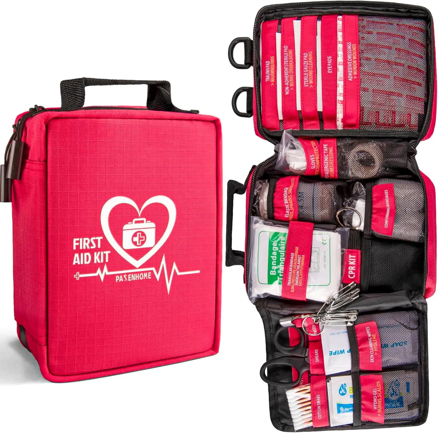 

Professional Trauma First Aid Kit with Labelled Compartments & MOLLE System for Home, Office, Car, Outdoor Hiking Travel Camping