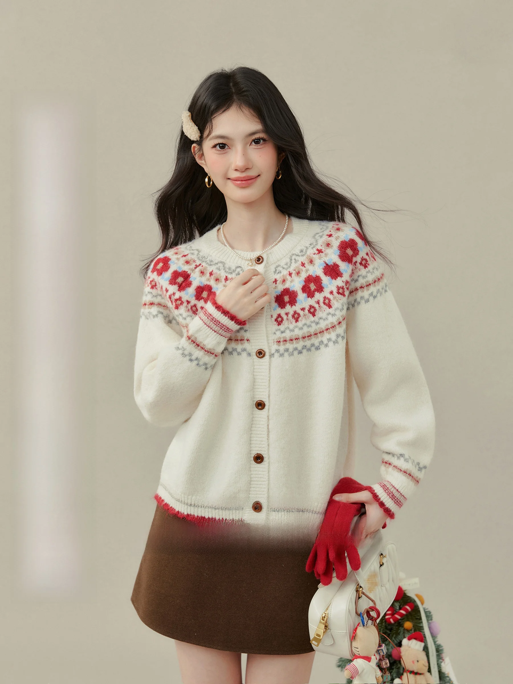 

Вязаный кардиган Cisas больших размеров, повседневный, из мягкой ткани, с узором Fairy Island, с длинными рукавами, круглым вырезом, теплый и комфортный.