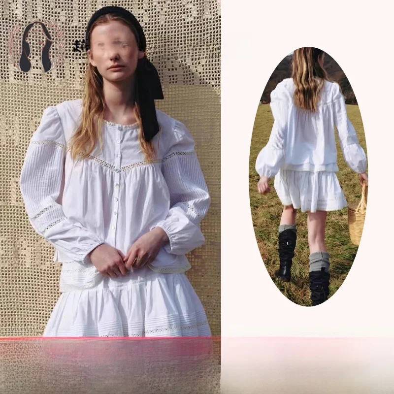 

Женская юбка FARVEN Sweet Sle irt с кружевным воротником и пузырьковыми краями, комплект юбки с высокой талией Ele, нежный цветочный принт