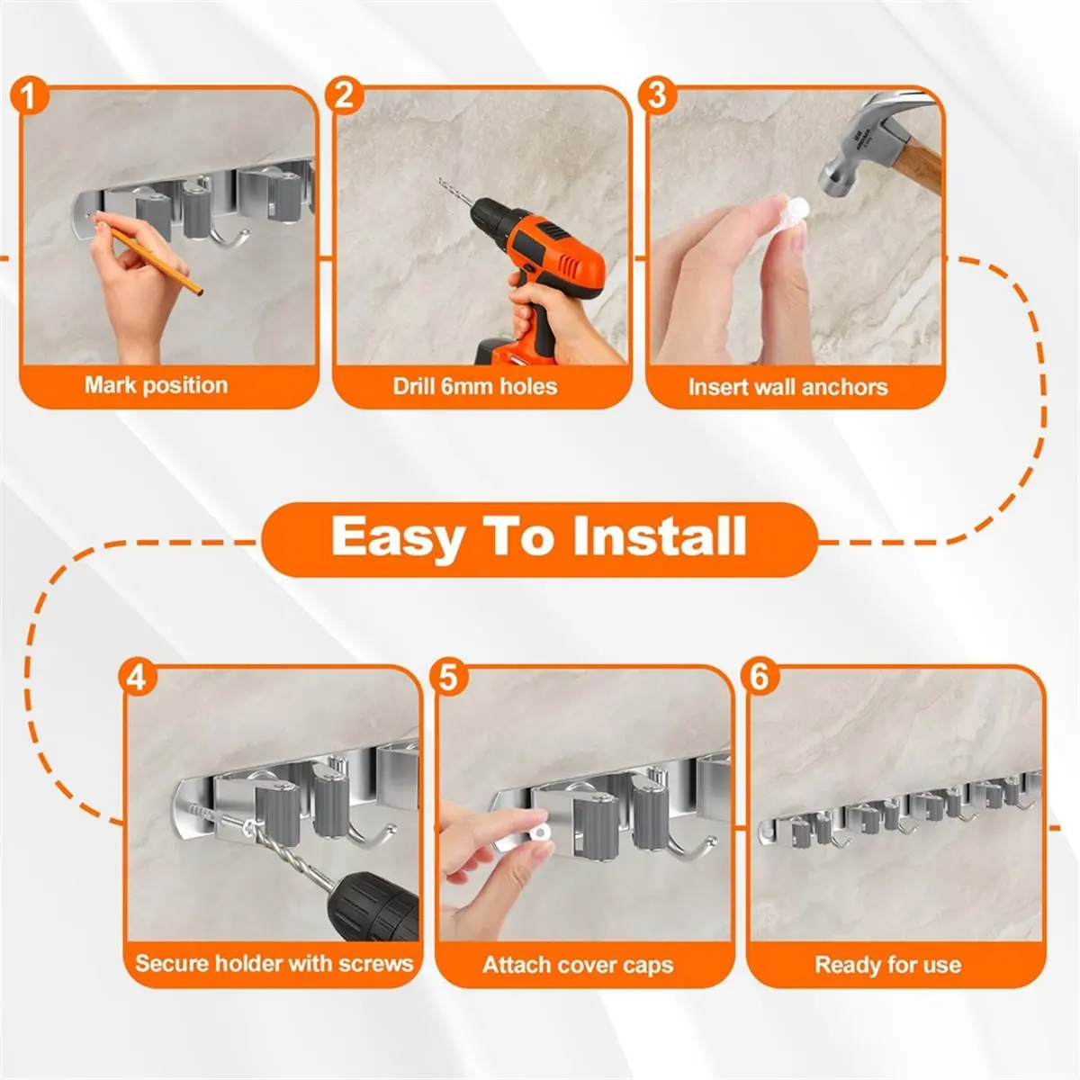 

Y69A Broom Holder Wall Mount, Mop and Broom Organizer Broom Hanger Storage Tool Utility Racks Stainless Steel Wall Hooks B