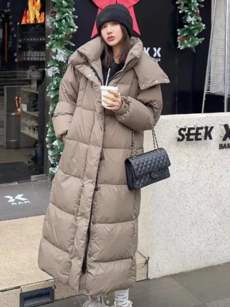 Woman Winter Coats Long Down Jackets Windproof Thick Hooded Warm Outerwears Simple Casual Trendy High Street Women\'s Down Parker