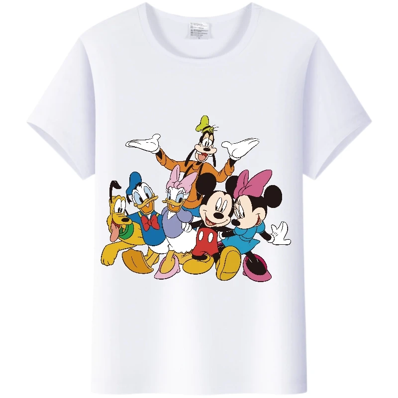 Kawaii Disney Cartoon Tees Mickey Mouse Friends Woman 2024 Summer Tops Family Plus Size T-Shirts White Men Clothes Sweet Blouses