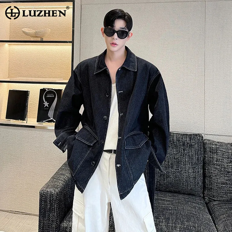 

LUZHEN Edge, большие карманы, украшение, модная вышивка, свободная оригинальная джинсовая куртка, мужская новинка 2025 года, корейское красивое мужское пальто JY5775