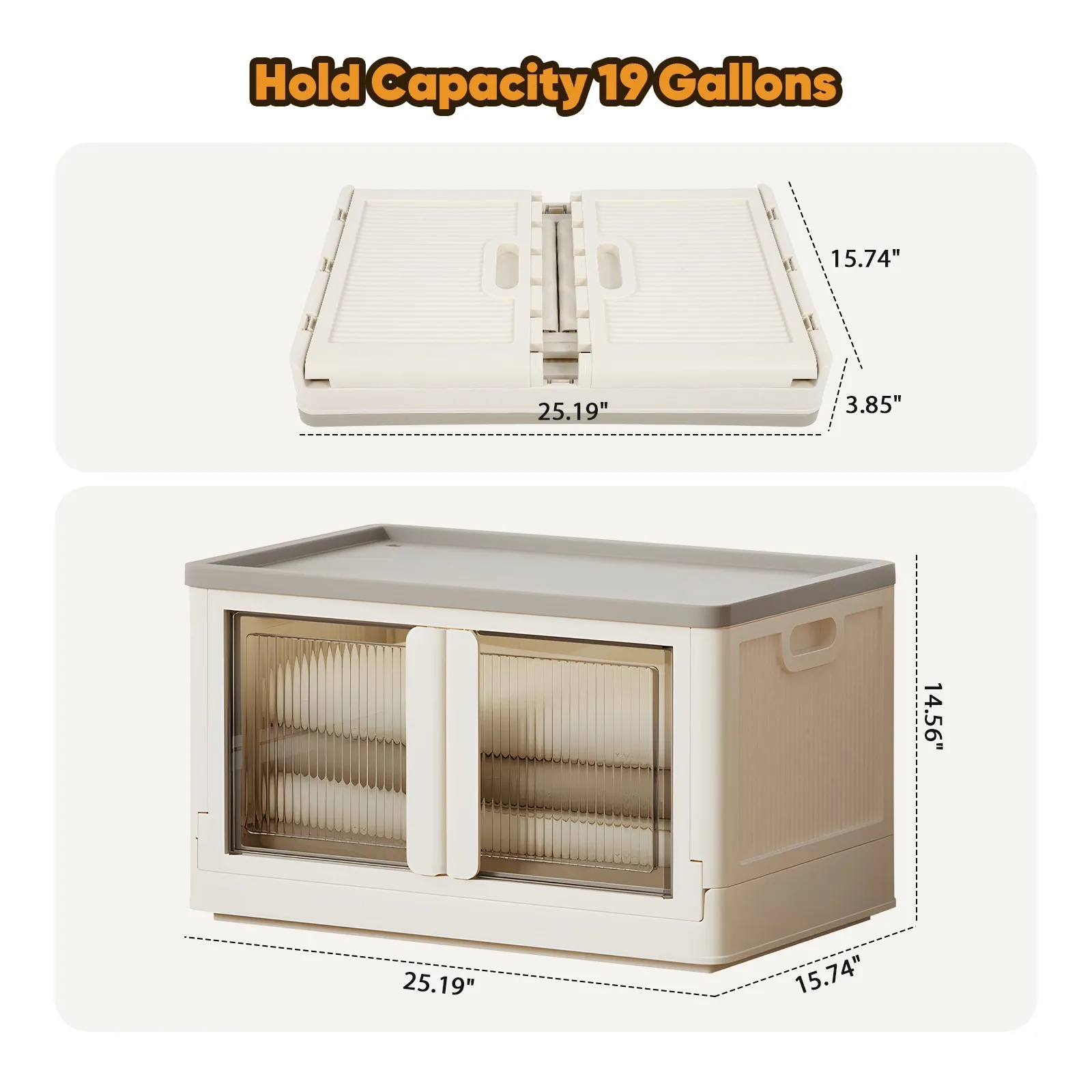 

19 Gallon Collapsible Storage Box, Folding Storage Cabinet with Door and Wheels