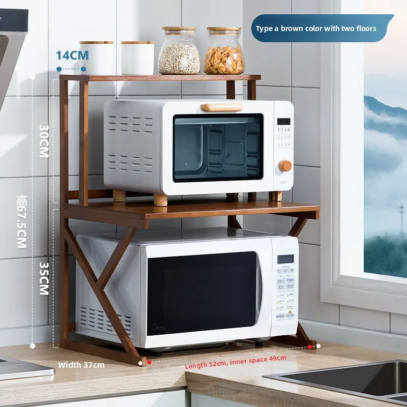 Minimalist Kitchen Shelf Countertop Double Microwave Oven Shelf Desktop Seasoning Oven Storage Rack Bamboo Solid Wood