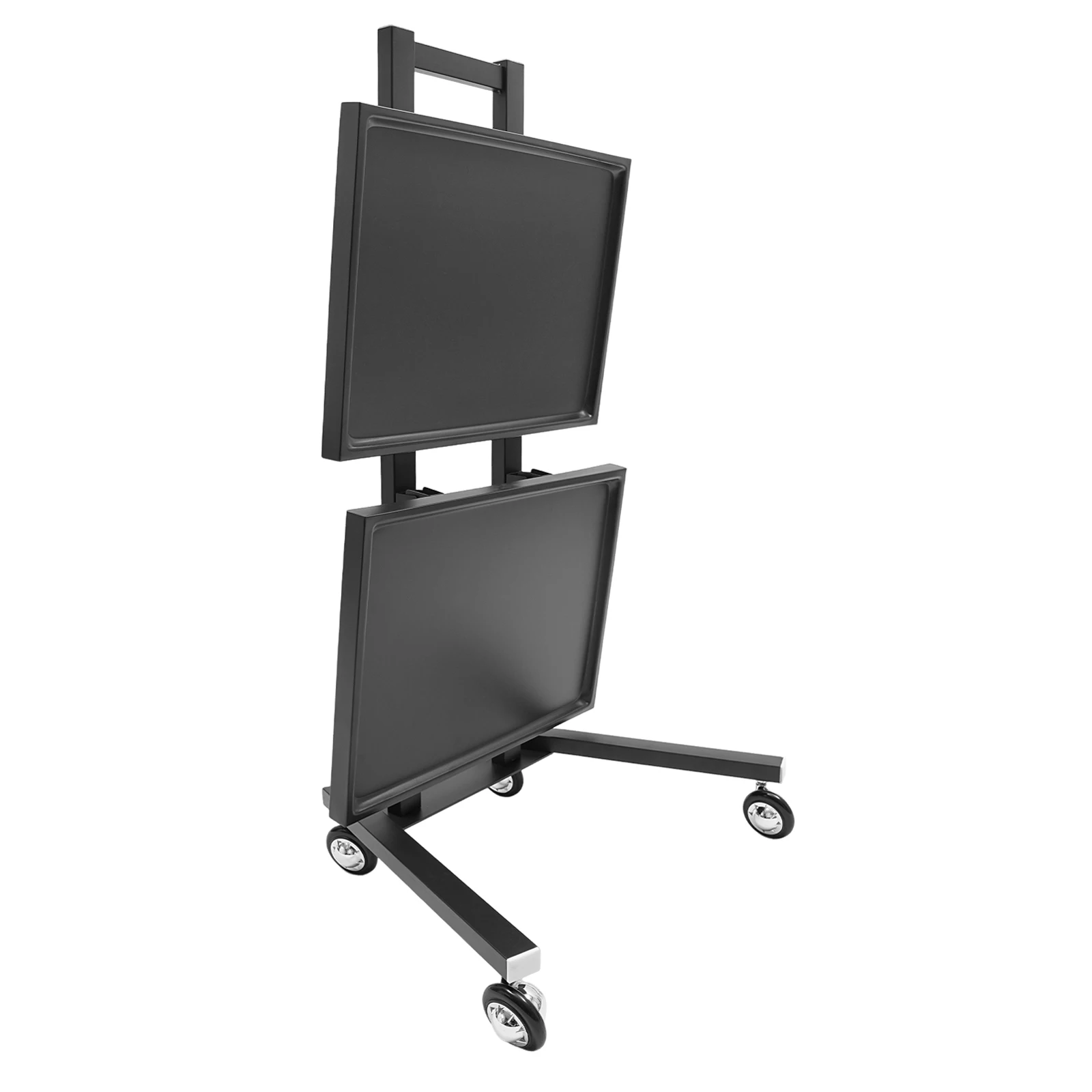 [عيد الميلاد] عربة دوارة معدنية من طبقتين صينية صالون قابلة للطي مع عجلات صينية دوارة عربة صالون عربات المرافق السوداء من الفولاذ المقاوم للصدأ