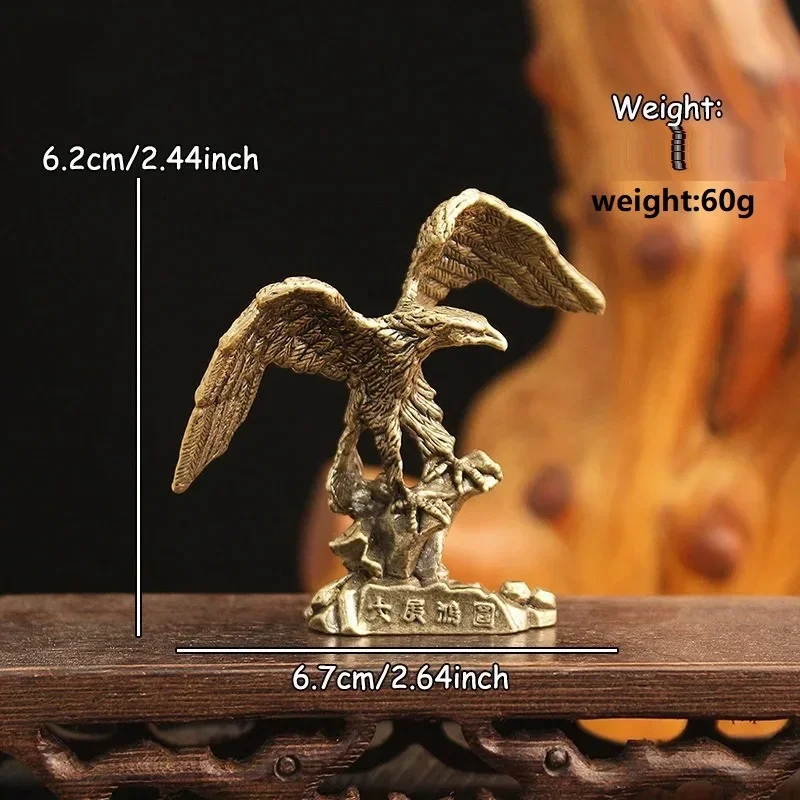 Solid Brass Eagle Figurine - Miniature Handheld Craft, Feng Shui Authority & Success Decor Modern Exquisite Handicrafts