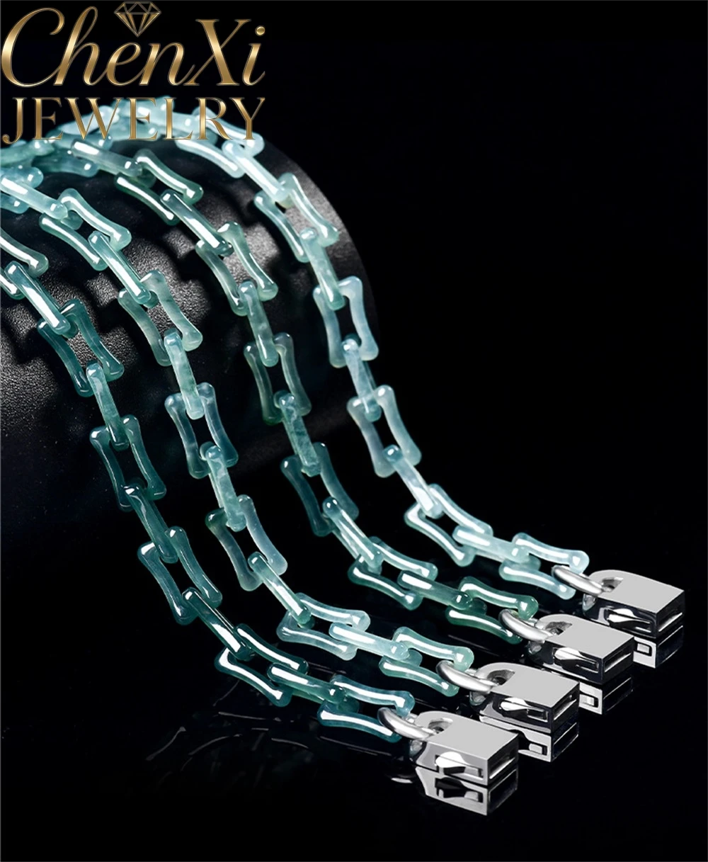 Natural Grade A Icy Blue Water Jadeite Creative Snake Bone Craft Design Bracelet Unisex Hip Hop Style Fashion Fine Jewelry Gift