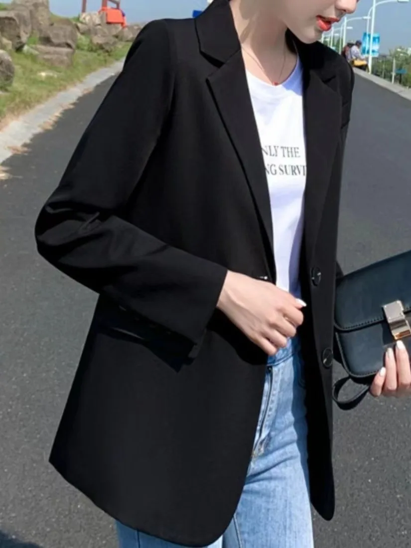 여성 캐주얼 루즈핏 슬레 한국 버전 브리티 슬레 가을 신상 패션 스몰 사이즈 매칭 레저 코트