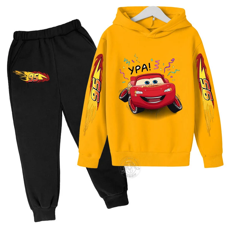 Lightning McQueen Autumn/Winter Creative Printed Children\'s Set 3-12-year-old Boys and Girls Hoodies+Pants Street Sports Set