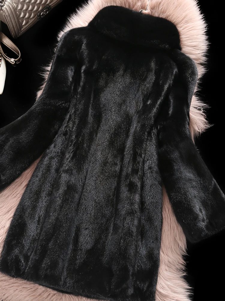 

long section imported mink black coat female stand collar 2023 new mink fur coat seven-point sleeve MD7294