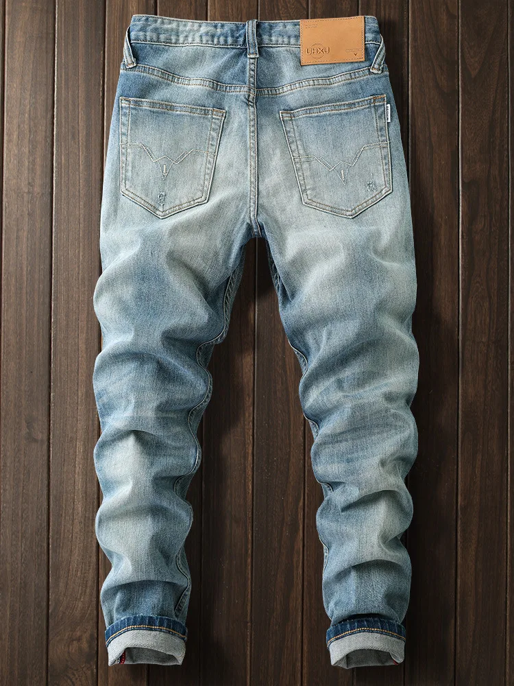 

Весенне-летние новые джинсы, мужские светлые брюки с маленькими штанинами, эластичные повседневные ностальгические брюки в стиле ретро