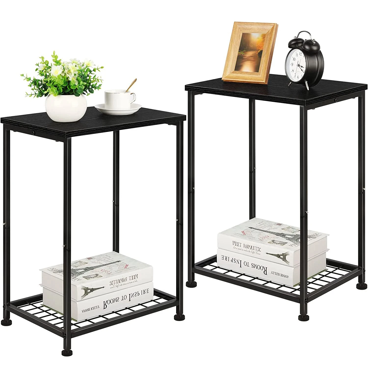 2 Pcs Narrow Side Table End Table Magazine Holder Rack Nightstand Bedside Table