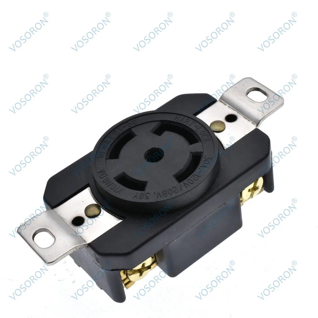 Black American 30A 120V-208V NEMA L21-30R US 4-hole Flush Mount Industrial Locking Grade Receptacle