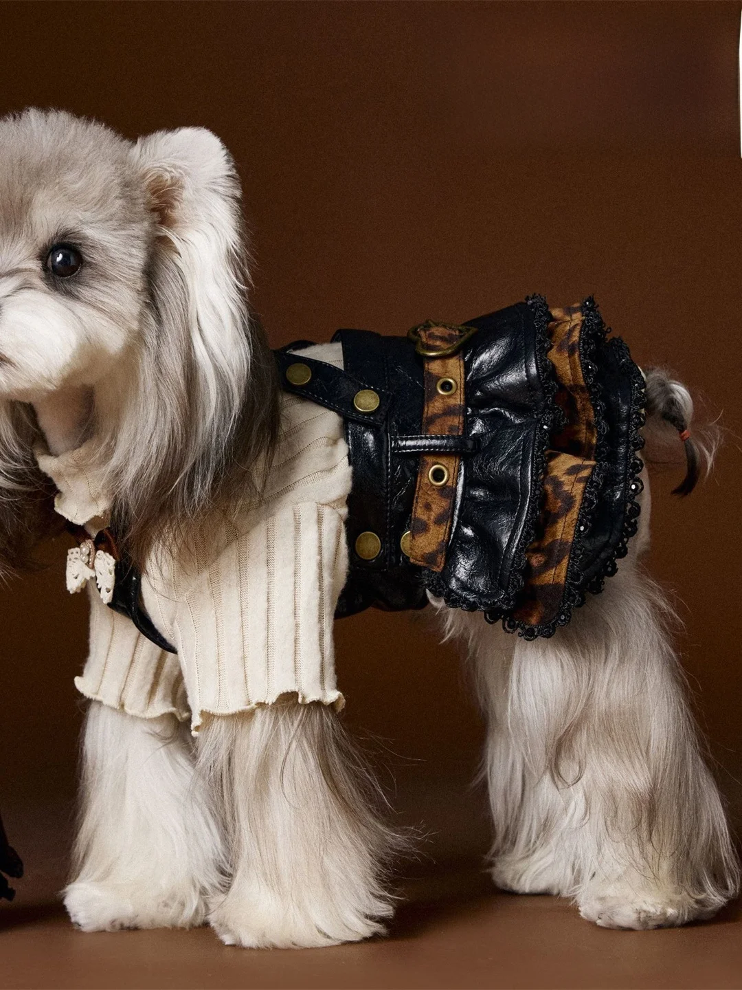 

Осенне-зимняя теплая модная одежда для маленьких собак TawneyBear Tony Bear: юбка-платье с леопардовым принтом для питомцев