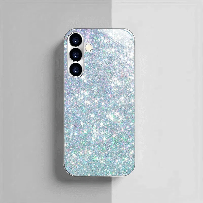 Fashionable Blue Star Pattern Electroplated Glass Phone case, suitable for Samsung S26/S25, S24/S23/S22/S21/S20, etc. models.