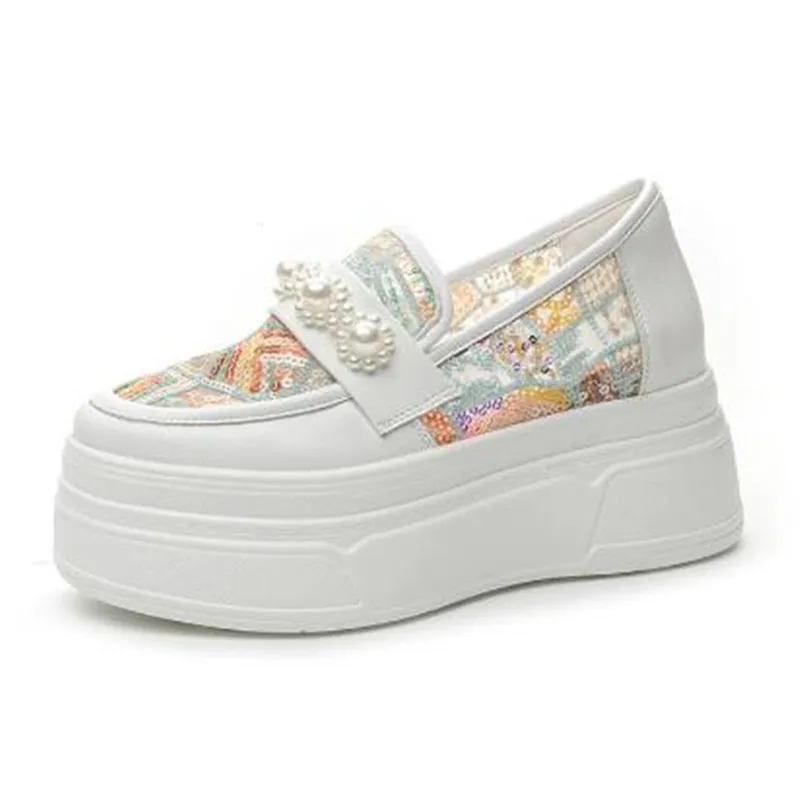 8.5 سنتيمتر جديد حذاء من الجلد الأحذية براءات الاختراع والجلود مضخات مرنة موضة الاصطناعية أحذية رياضية مكتنزة الهواء 2025 شبكة مريح الصيف بلينغ النساء #2