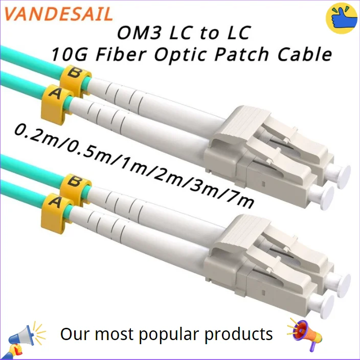 Vandesail OM3 LC-LC 0.2m/0.5m/1m/2m/3m/5m7m Duplex Fiber Patch Cable | 10G Internet, Multimode SFP, LSZH Jacket - 1 Piece